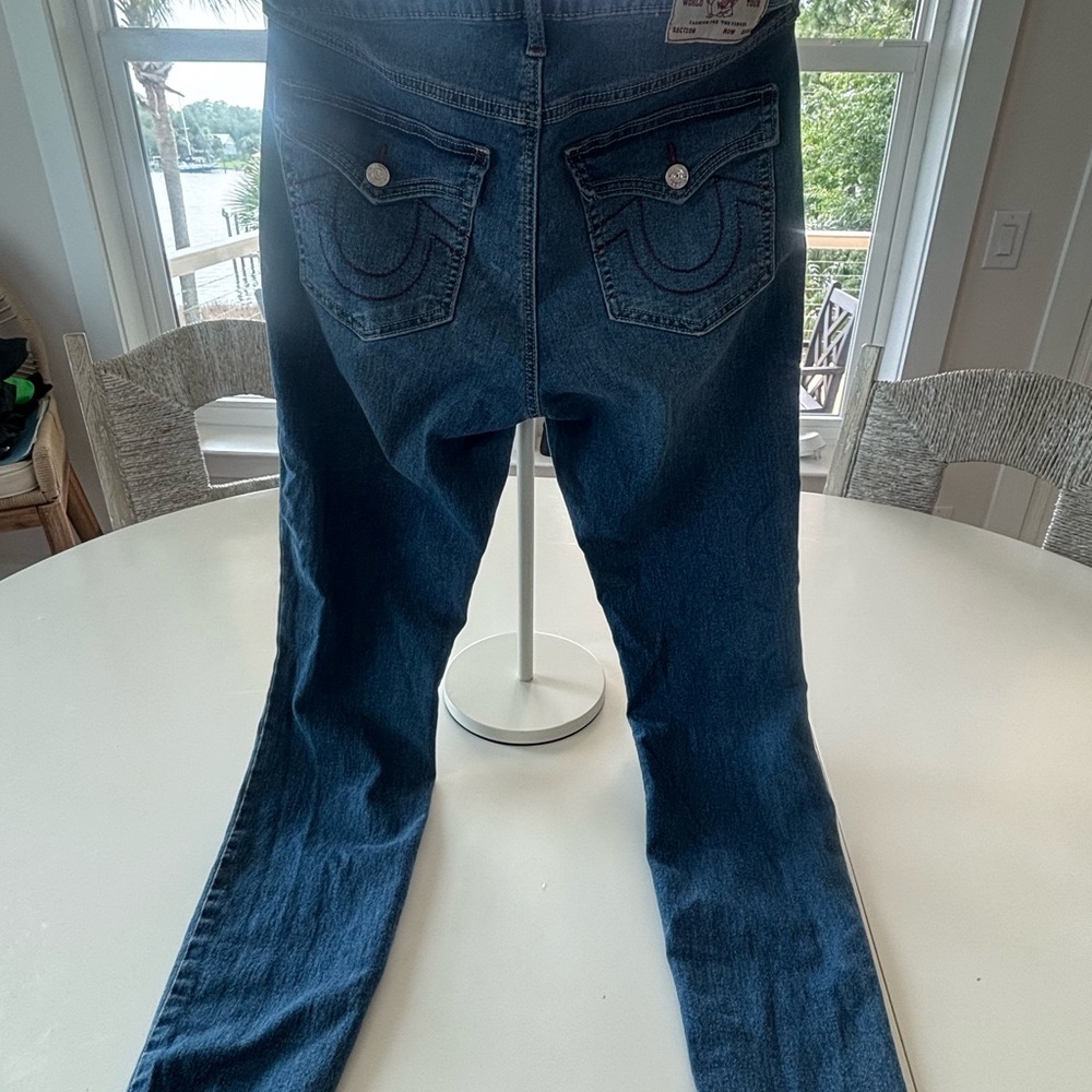 Vintage True Religion Blue Denim Jeans with Red Stitching high rise skinny